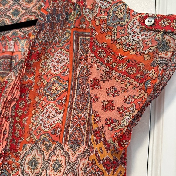 Women’s XL Westport Red Paisley Multiple Pattern Short Sleeve Peasant Blouse. - Picture 8 of 11